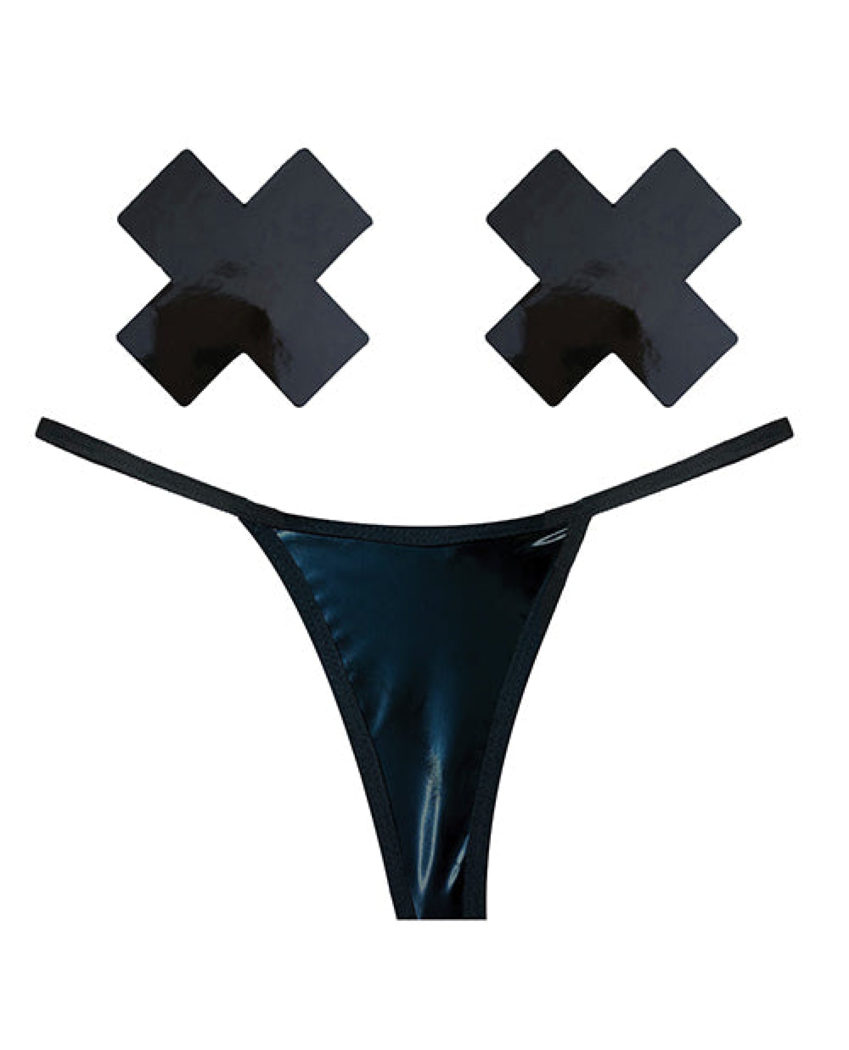 Neva Nude Naughty Knix Dom Squad Wet Vinyl G-string & Pasties - Black – JLD